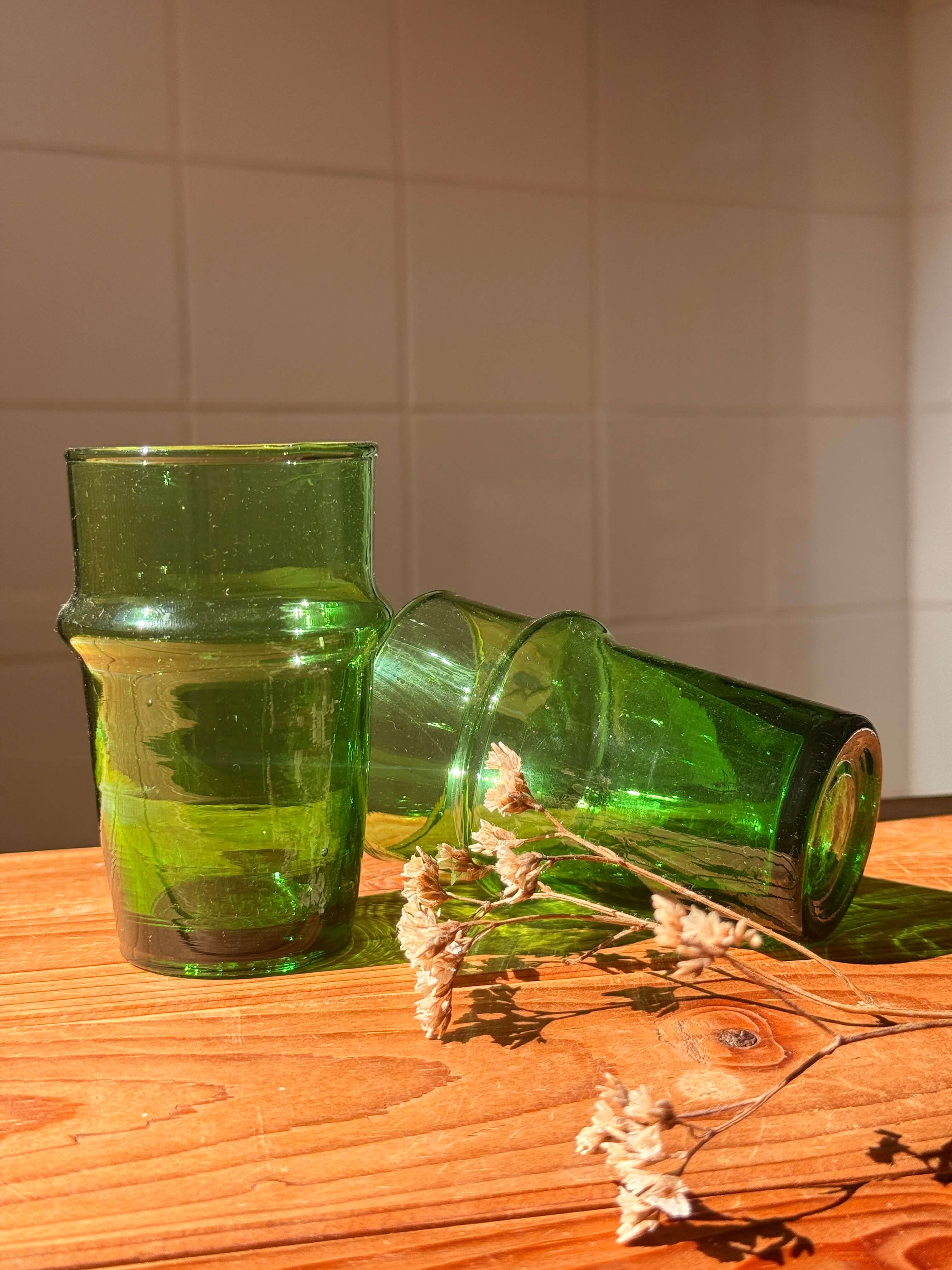 Beldi Glass Set | Tall | Olive Green - Tissire Atelier - BeldiTallGreen