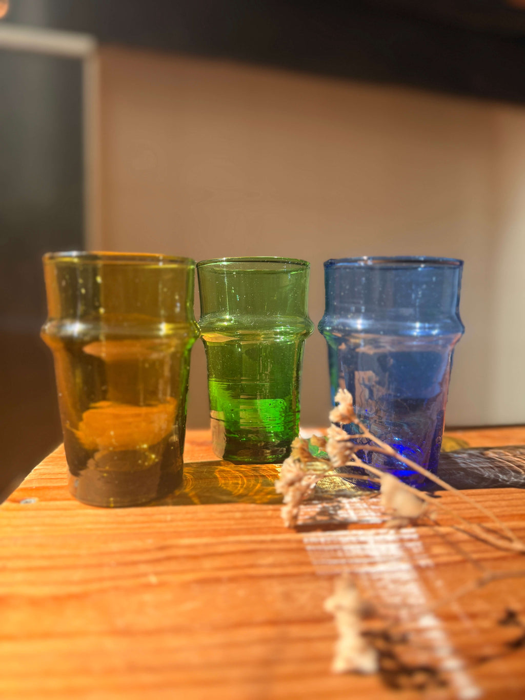 Beldi Glass Set | Tall | Olive Green - Tissire Atelier - BeldiTallGreen