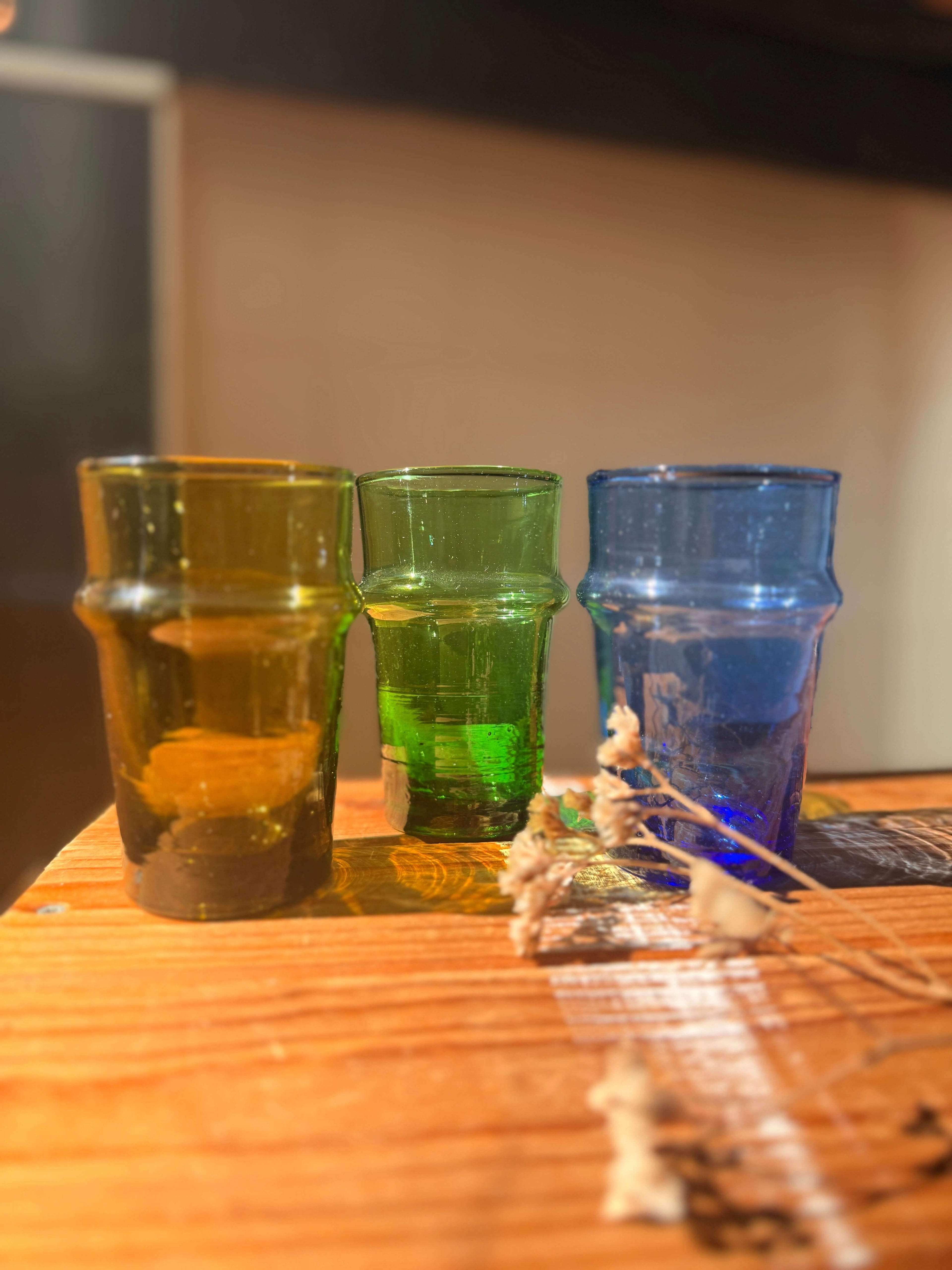 Beldi Glass Set | Tall | Olive Green - Tissire Atelier - BeldiTallGreen