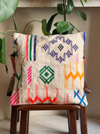 Handmade Moroccan Amazigh (Berber) Wool Pillow Cover - Tribal Embroidered Cushion - Beni Ourain - Tissire Atelier - 