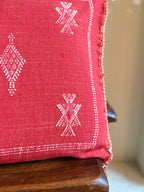 Handmade Moroccan Amazigh (Berber) Silk Pillow Cover - Tribal Embroidered Cushion - Tissire Atelier - SilkPillowCover-4
