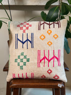 Handmade Moroccan Amazigh (Berber) Wool Pillow Cover - Tribal Embroidered Cushion - Beni Ourain - Tissire Atelier - 