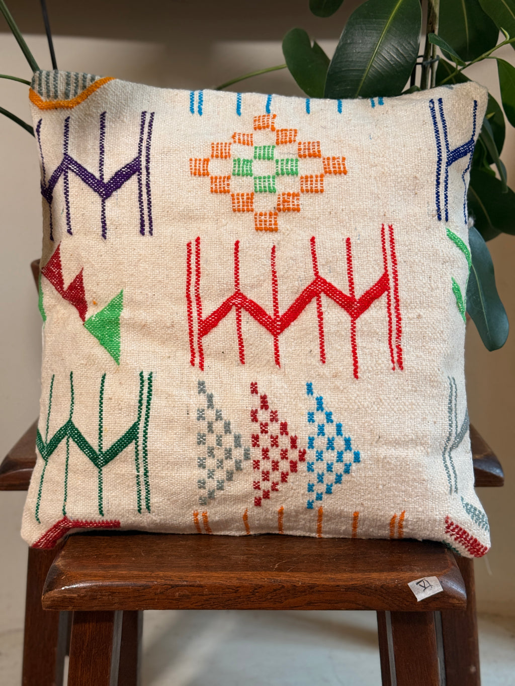 Handmade Moroccan Amazigh (Berber) Wool Pillow Cover - Tribal Embroidered Cushion - Beni Ourain - Tissire Atelier - 