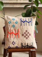 Handmade Moroccan Amazigh (Berber) Wool Pillow Cover - Tribal Embroidered Cushion - Beni Ourain - Tissire Atelier - 