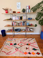 Amazigh (Berber) Rug - Cream with Colored lines - Moroccan Wool Carpet - Tissire Atelier - 