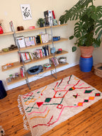 Amazigh (Berber) Rug - Cream with Colored lines - Moroccan Wool Carpet - Tissire Atelier - 