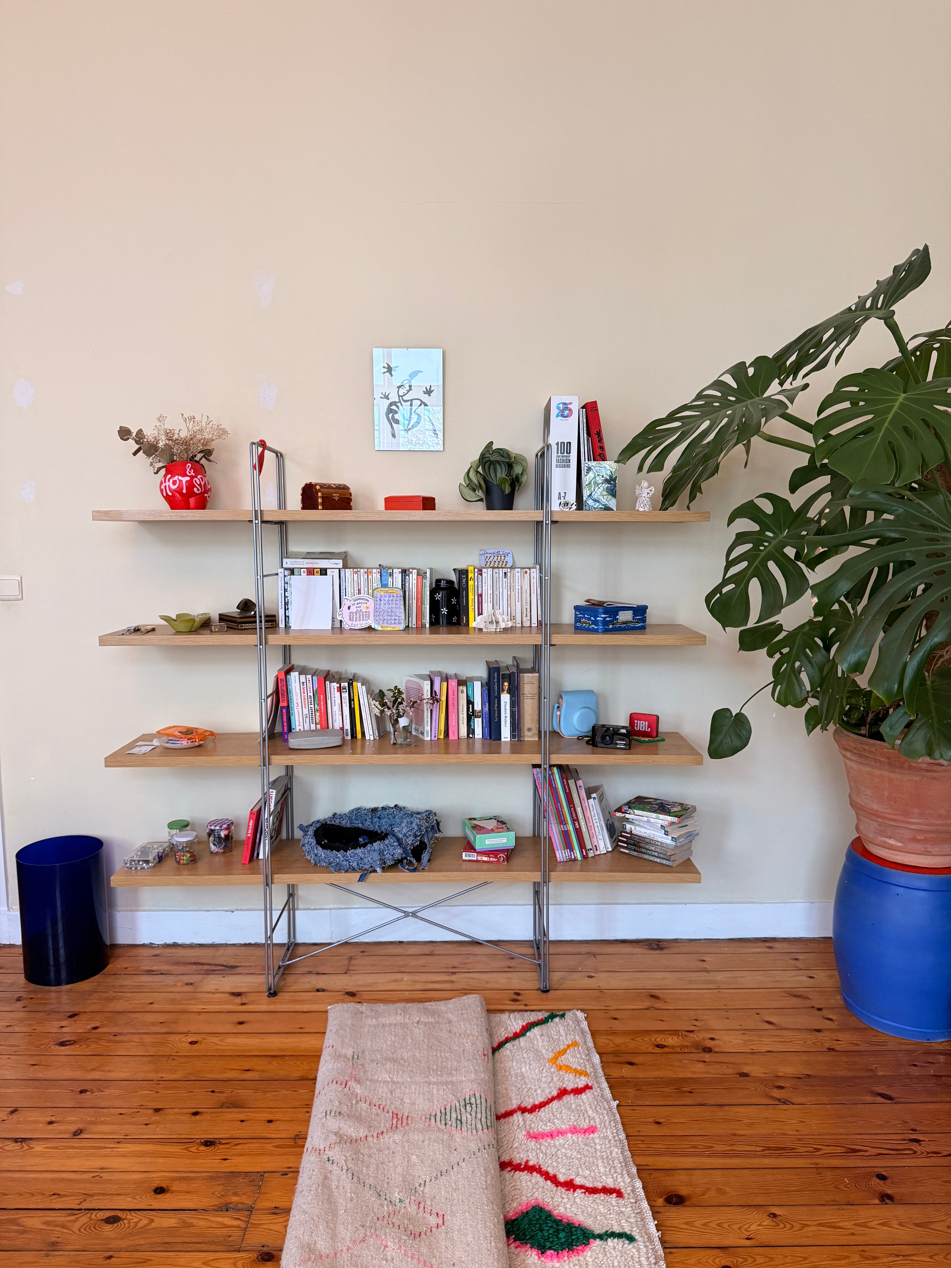 Amazigh (Berber) Rug - Cream with Colored lines - Moroccan Wool Carpet - Tissire Atelier - 