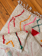 Amazigh (Berber) Rug - Cream with Colored lines - Moroccan Wool Carpet - Tissire Atelier - 