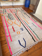 Large Amazigh (Berber) Rug - Cream with Lines - Moroccan Wool Carpet - Tissire Atelier - 