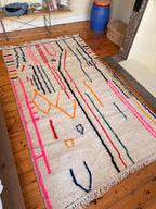 Large Amazigh (Berber) Rug - Cream with Lines - Moroccan Wool Carpet - Tissire Atelier - 