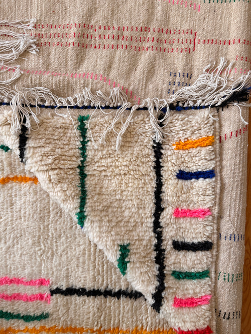 Large Amazigh (Berber) Rug - Cream with Lines - Moroccan Wool Carpet - Tissire Atelier - 