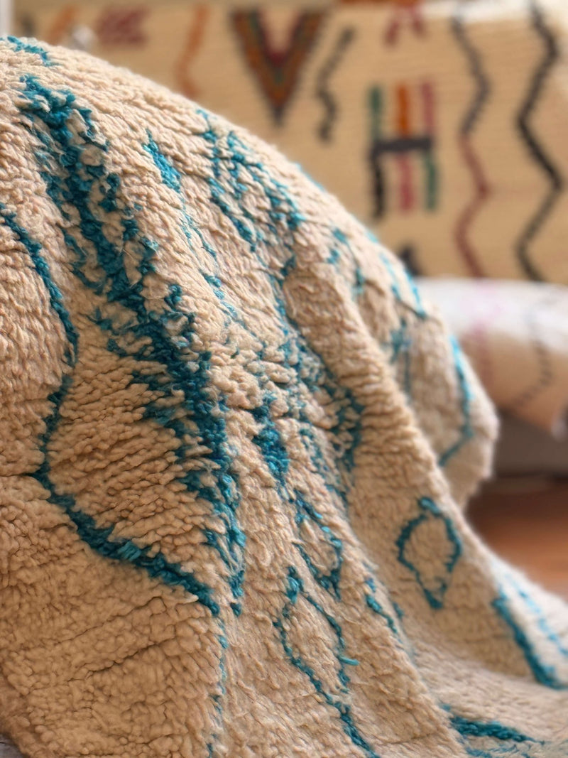 Illas hand-knotted Beni Ourain rug in ivory and teal, main photo