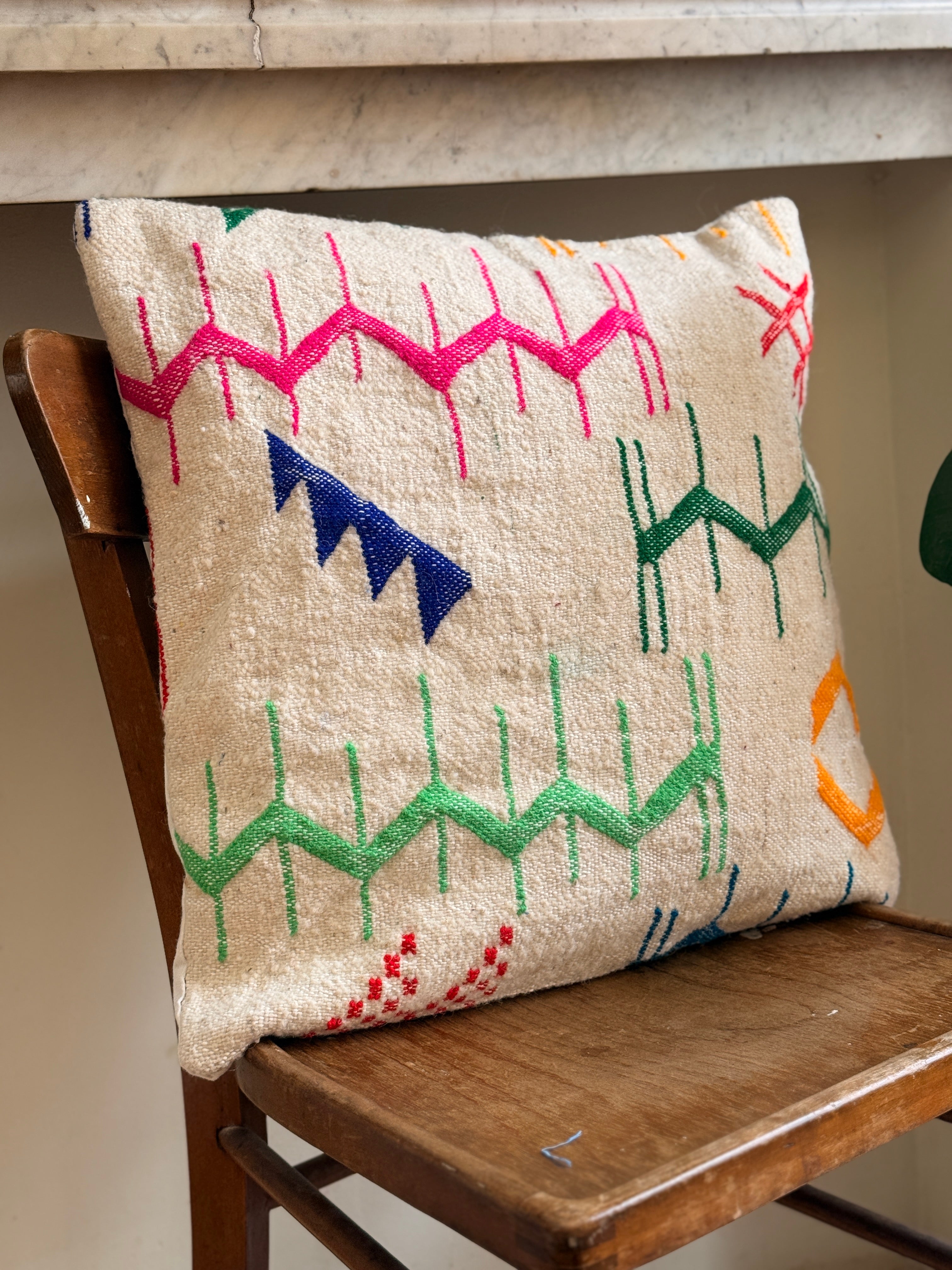 Moroccan Amazigh (Berber) Wool Pillow Cover | Hand - Embroidered Cushion Cover - Tissire Atelier - 