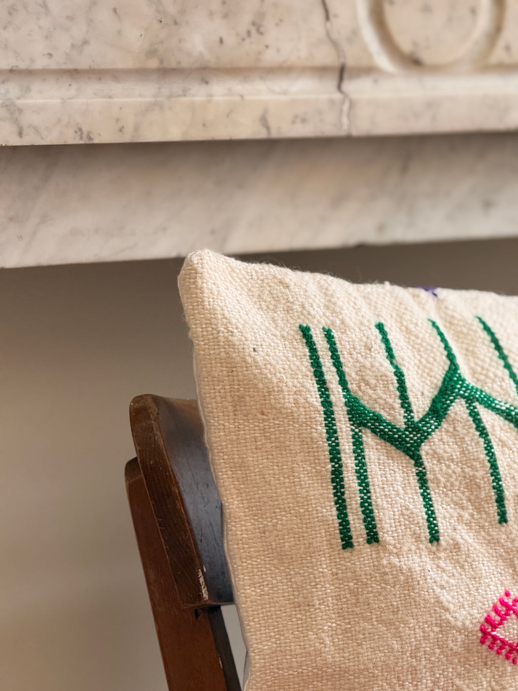 Moroccan Amazigh (Berber) Wool Pillow Cover | Hand - Embroidered Cushion Cover - Tissire Atelier - 