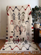 Tiwizi | Large Handwoven Azilal Rug | Cream and Symbols - Tissire Atelier - 