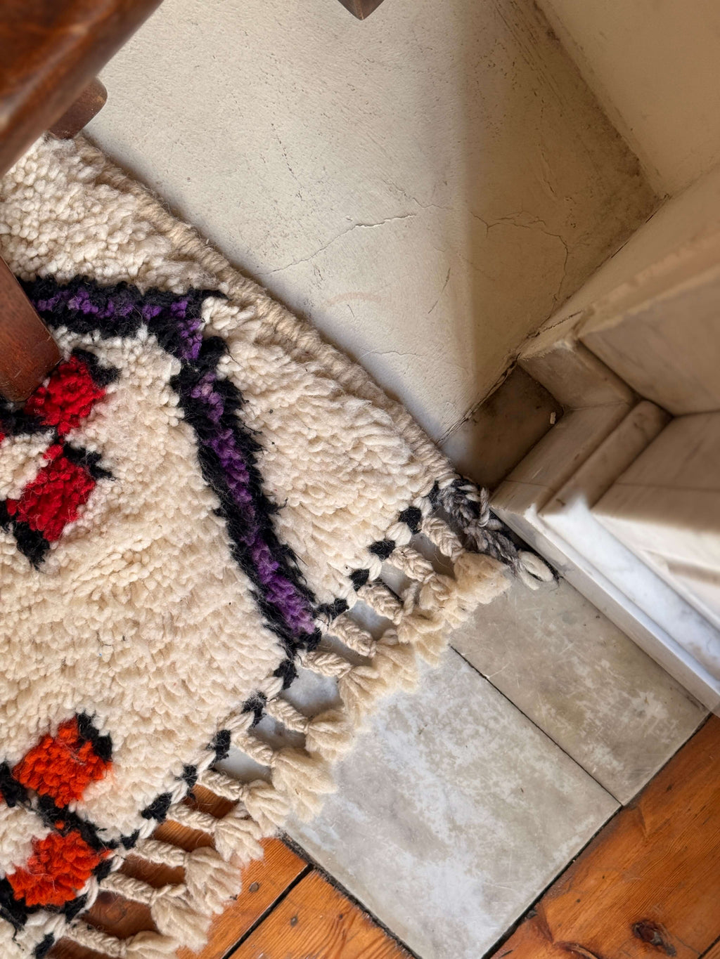 Izri | Handwoven Coloured Beni Ourain Rug | Ivory & Multicolour | Amazigh Berber Wool Carpet - Tissire Atelier - 