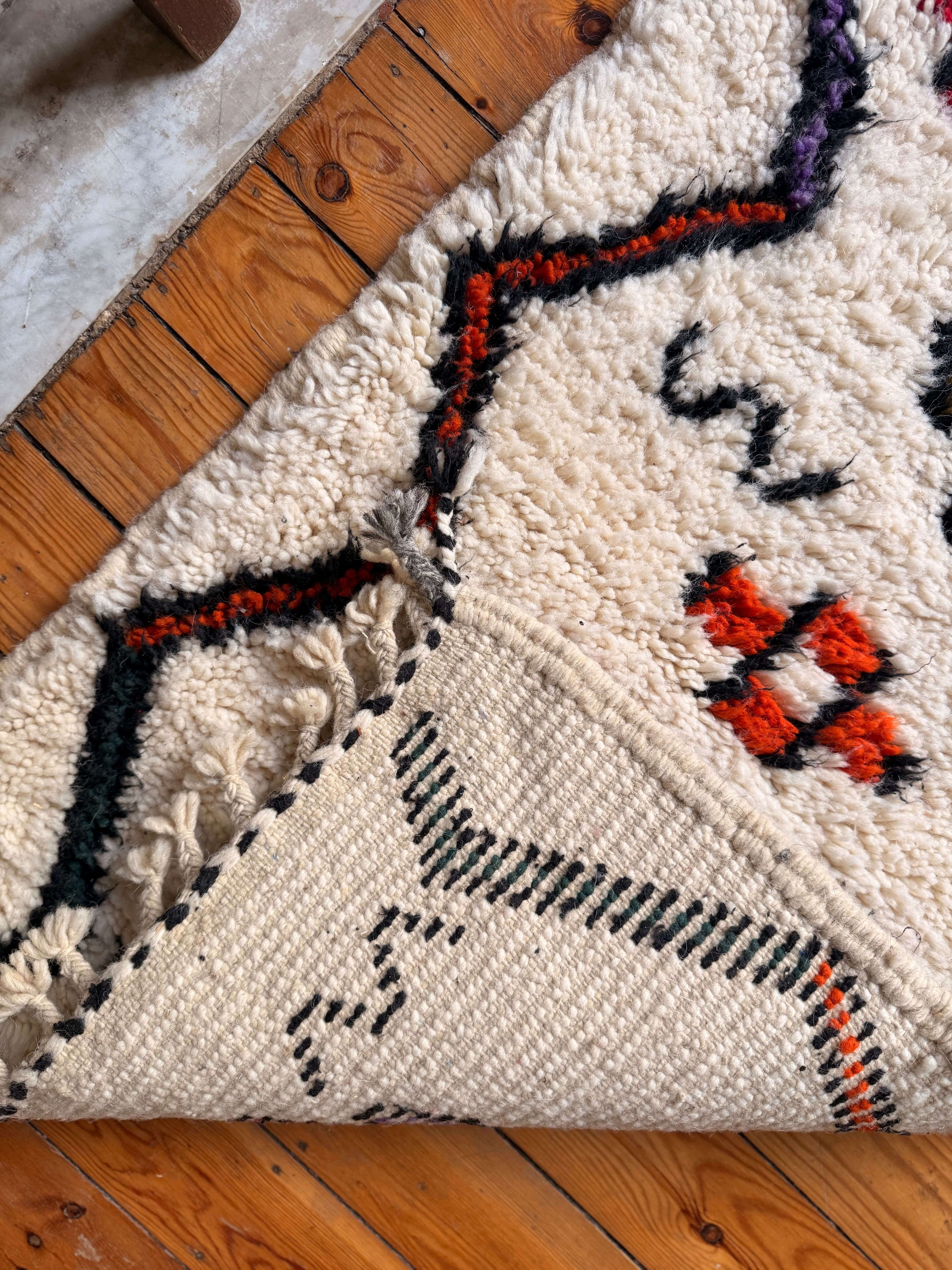 Izri | Handwoven Coloured Beni Ourain Rug | Ivory & Multicolour | Amazigh Berber Wool Carpet - Tissire Atelier - 