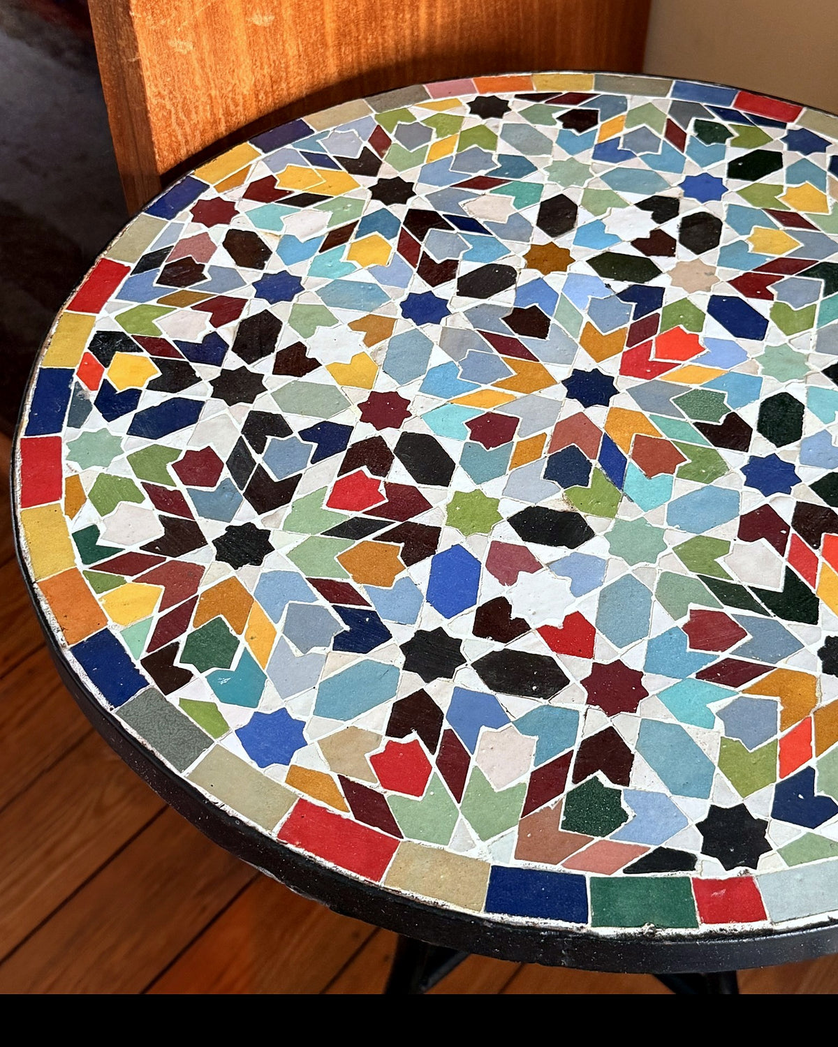 Bahja zellige mosaic side table, 50 cm, multicolour eight-point star, ready to ship from Brussels