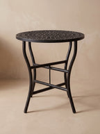 Kahla black zellige mosaic side table on its folding wrought iron base, colour rendering of the design