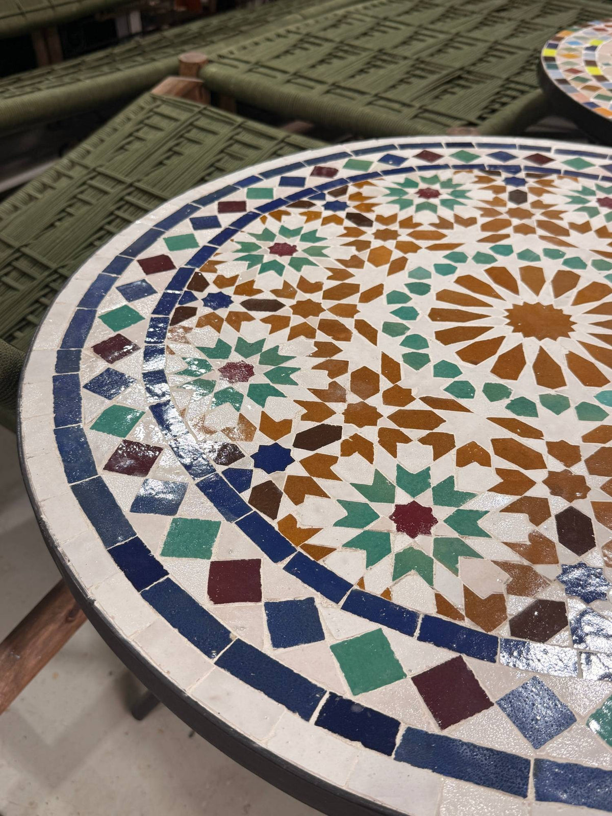 Kawkab zellige tabletop in the workshop in Salé