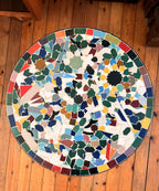 Sala zellige mosaic side table, a one-off signature piece, a real customer order mounted in our Brussels atelier