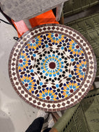 Warda zellige top, hand-cut Beldi rosette set in cement, made in Salé
