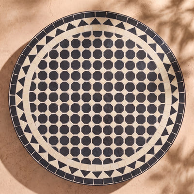 Fahm zellige mosaic side table, charcoal black dots on cream, colour rendering of the design